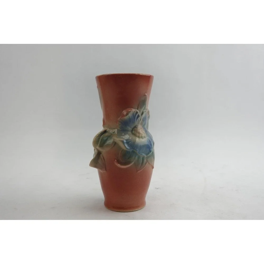 Royal Copley Ceramic Vase Small Pink Blue Floral‎ Embossed Vintage Excellent